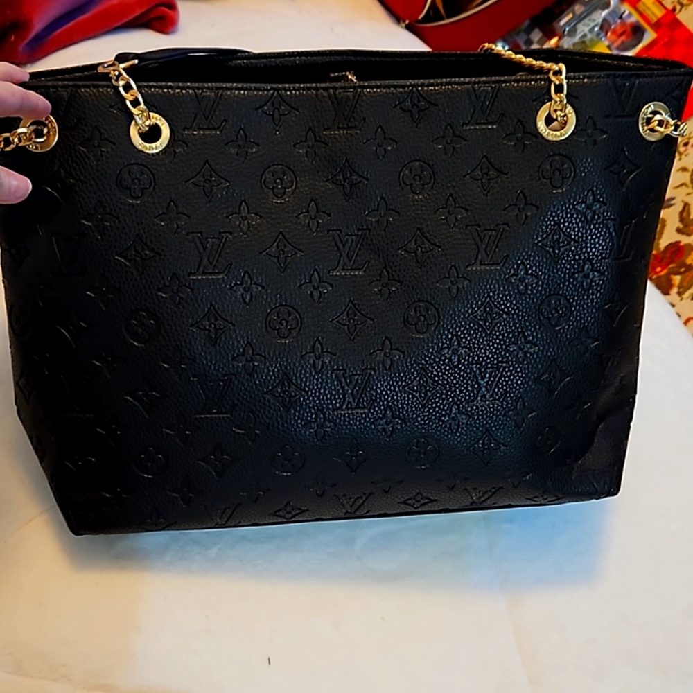 Louis Vuitton black embossed leather tote